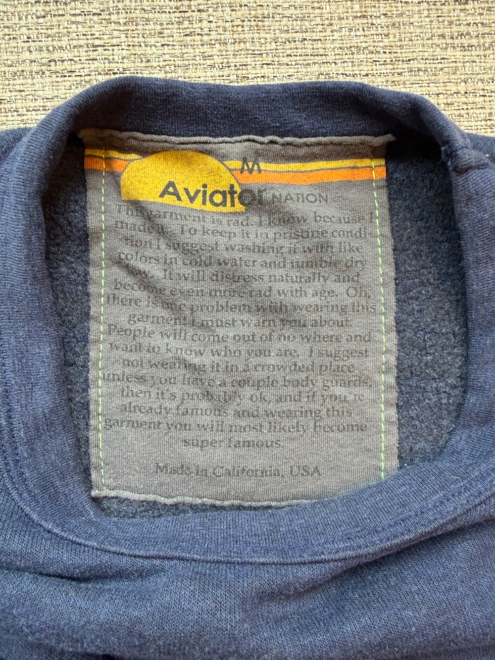 Aviator Nation Navy Crewneck Sweatshirt with Rainbow Trim - Picture 5 of 5